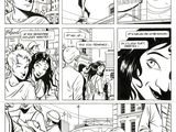 a black and white page of a comic strip with a woman in a dress