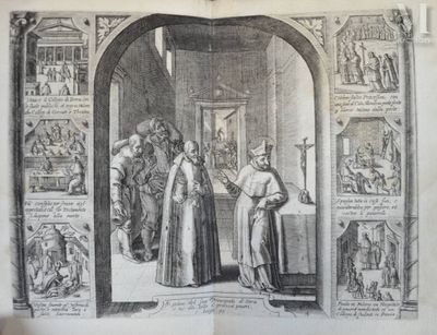 un vieux dessin représentant un homme debout devant un miroir