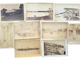plusieurs vieilles photos d'une rivière et d'un pont au loin