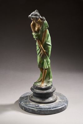 an image of a statue of a woman leaning on a marble pedestal