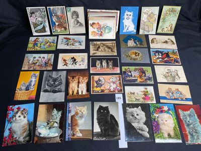 a lot of cards with cats on them on a table
