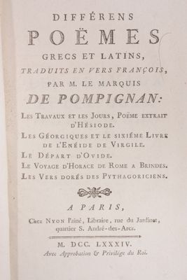 Marquis de POMPIGNAN : Différens poèmes grecs et latins.