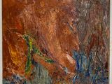 un tableau représentant un cheval et un oiseau dans un champ