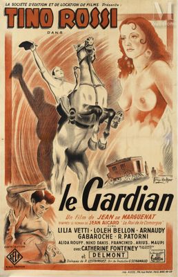 a poster for the film le gardian, starring two women and a man on a horse
