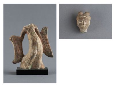 two images of a sculpture of a woman ' s face and a sculpture of a man ' s head