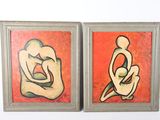 tableau représentant un couple de nus sur un fond rouge et orange