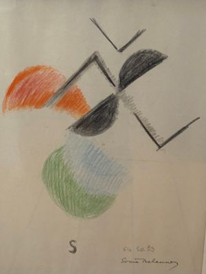 drawing of a picture of a colorful object with a black and white background