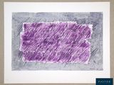 painting of a purple rectangle in a white frame on a brown background