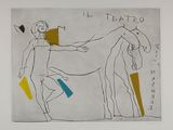 an image of a drawing of a man standing next to a horse