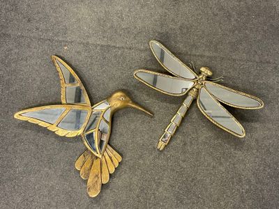 deux miroirs d'appliques en resine doré à décor de libellule… - Photo 1