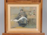 a painting of a woman sitting on a chair