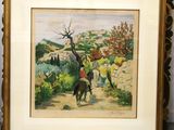 tableau représentant un homme à cheval sur un chemin de terre