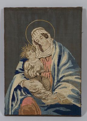 Vierge à l'Enfant Broderie au point polychrome.