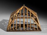 an image of a wooden structure with a roof made out of wood