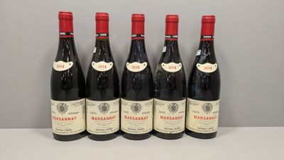 six bouteilles de vin sont alignées sur une table