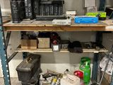 a shelf with many items on it in a room