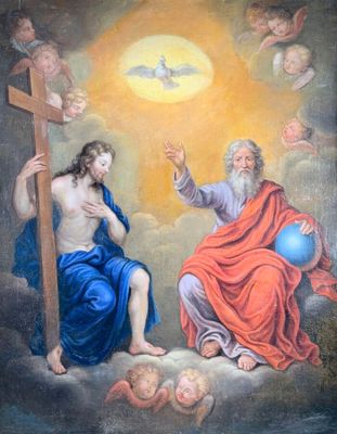 un tableau représentant Jésus et Marie avec la croix