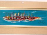 un tableau représentant un groupe de voiliers sur l'eau