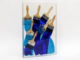 a painting of three paintbrushs with blue paint on them