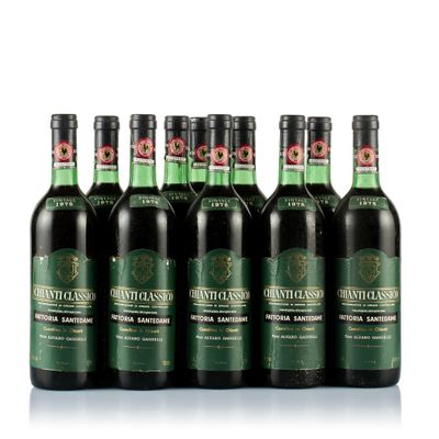 six bottles of wine sitting next to each other on a white surface