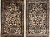 two antique persian rugs, one with a floral design and the other with a floral design