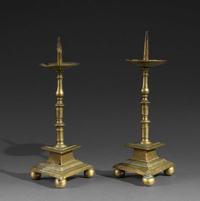 pair of antique brass candlesticks