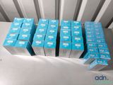 several boxes of blue boxes are stacked on top of each other