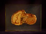 a picture of a half eaten piece of food in a glass box