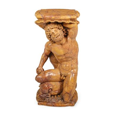 Paire DE Groupes EN Marbre Jaune VeinÉ, 20e SIÈCle