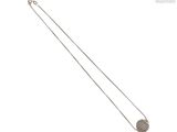 silver plated necklace with round pendant and chain on white background