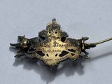 a gold brooch with a crown on top of it