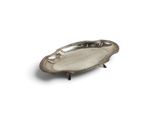 a silver tray with a handle on a white background