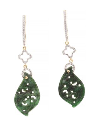 a pair of green jade and diamond earrings