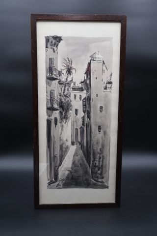 GOYO (XXe) « Petite rue de Palma ». Aquarelle signée en bas à gau...