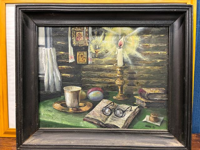 « Nature morte à la bougie ». Huile sur toile. Signature à identi