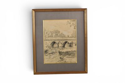une image représentant un dessin d'un pont enjambant un plan d'eau