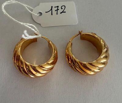 Paire de grandes Créoles godronnées en or jaune 24,6mm X 12,…