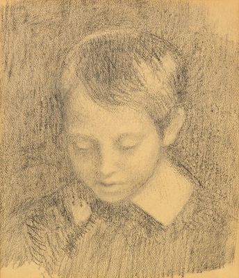 un vieux dessin représentant un jeune garçon les yeux fermés