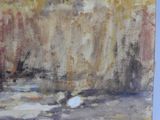 a painting of a cat laying on the ground in front of a wall