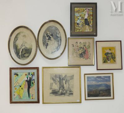 lot de pièces encadrées : - Yves Brayer, les danseuses de fl…