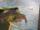 a painting of a person standing on a cliff
