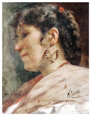 une image représentant un tableau où l'on voit une femme portant des boucles d'oreilles sur la tête