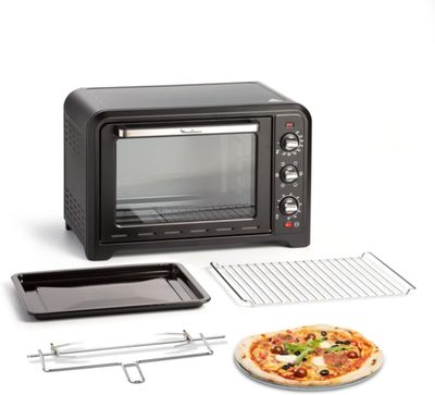 an image of a toaster oven and a pizza on a plate