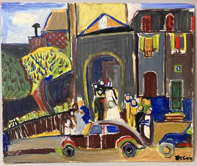 Adrien SEGUIN (1926-2005) La sortie des mariés de l'église, …
