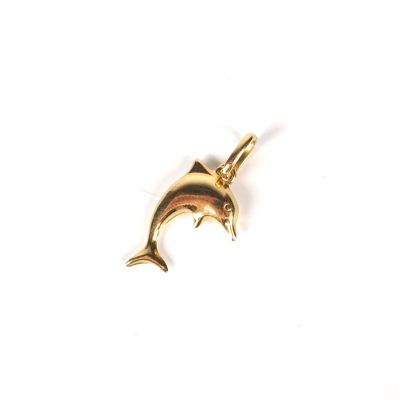 an image of a gold dolphin pendant on a white background