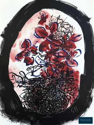 an image of a painting of flowers in a vase on a table