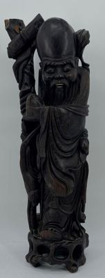 Statuette de Shoulao en bois naturel sculpté, les dents et l…