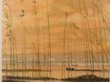 an image of a painting of a beach scene with tall grass
