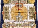an image of a square scarf with a picture of a palace on it