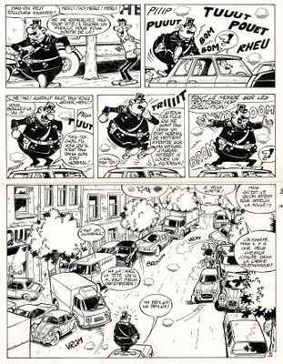 a black and white comic strip with a cartoon of a man on a motorcycle